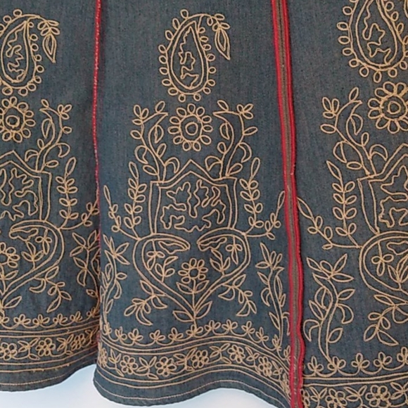 Plenty Anthropologie Embroidered boho denim skirt - Picture 3 of 4